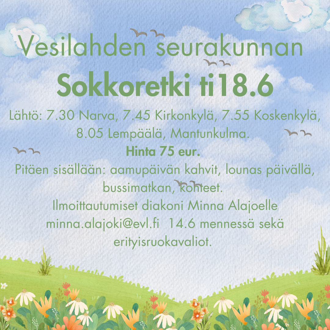 Kukkaniitty ja sininen taivas. Mainoksen teksti on sama kuin uutisessa.