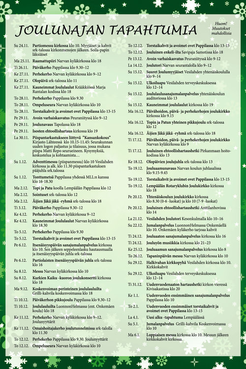 Lista Vesilahden seurakunnan joulunajan tapahtumista