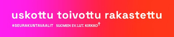 punainen logo, jossa lukee uskottu, toivottu, rakastettu