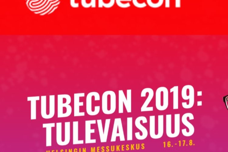 tubecon-tapahtuman logo, joka muistuttaa sormenjälkeä sekä tapahtuman päivämäärä 16-17.8.